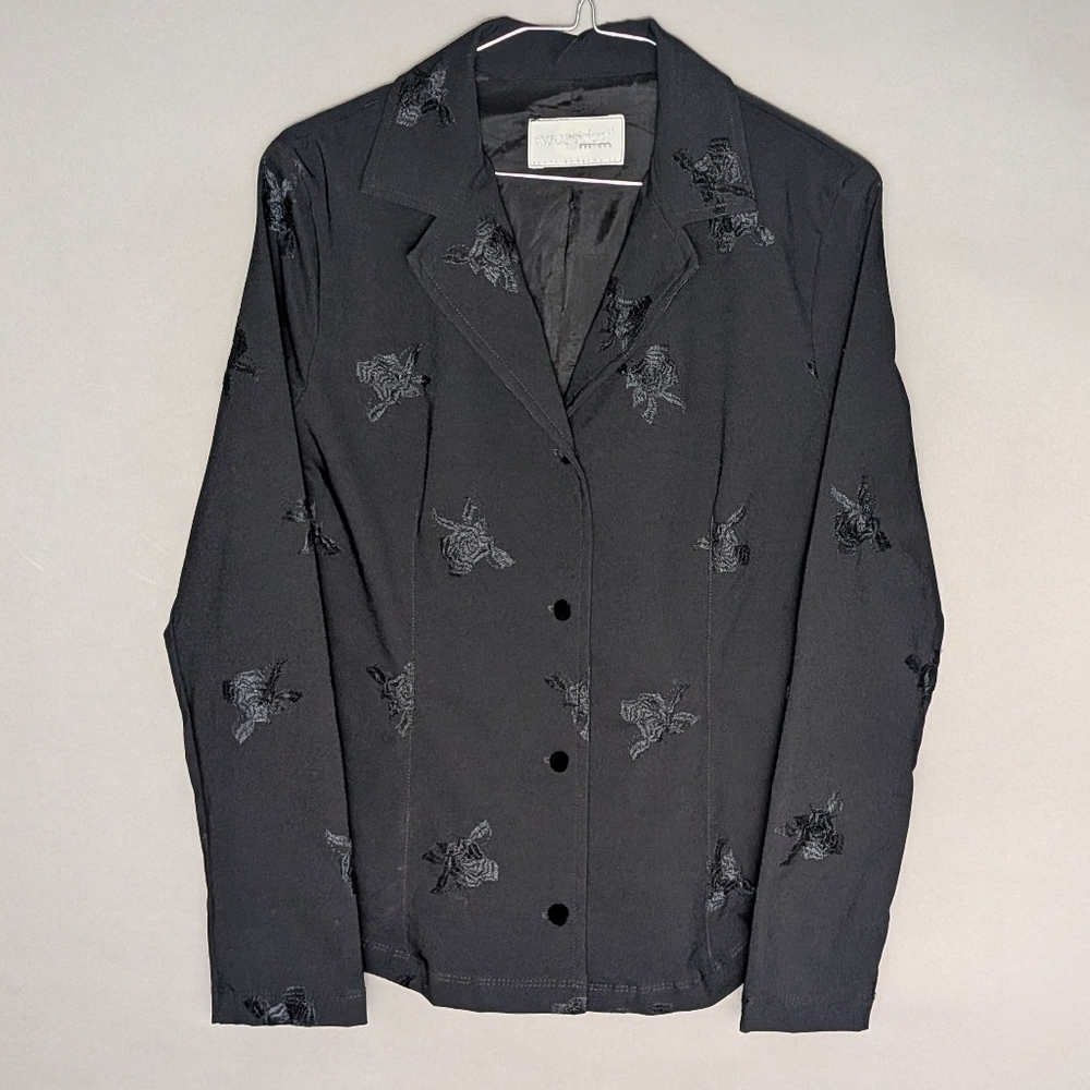 Equestrian Designs Preppy Western Santa Barbara Black Embroidered Blazer Shacket